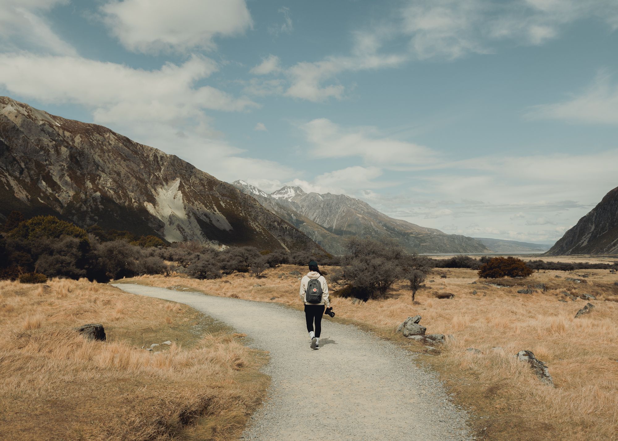 Traveler walking near Aoraki in New Zealand